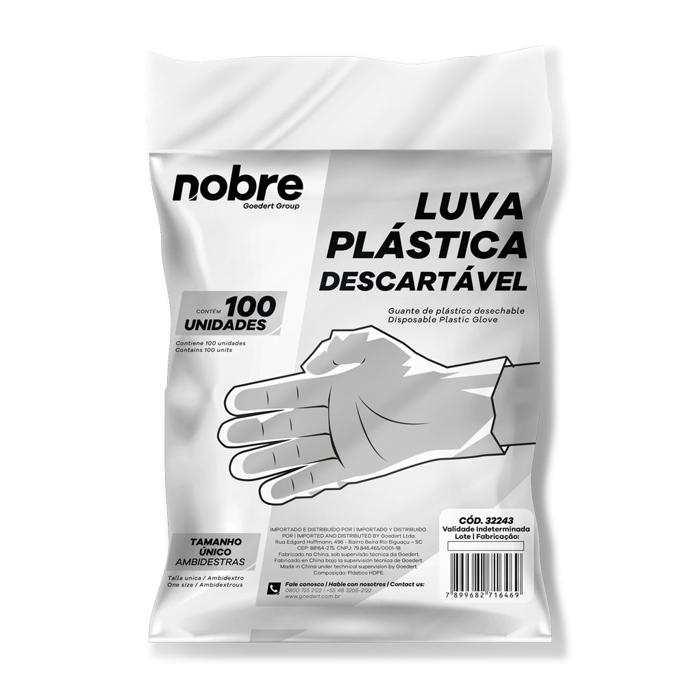 LUVA PLASTICA DESCARTÁVEL (TAMANHO ÚNICO PCT C/ 100 UND)